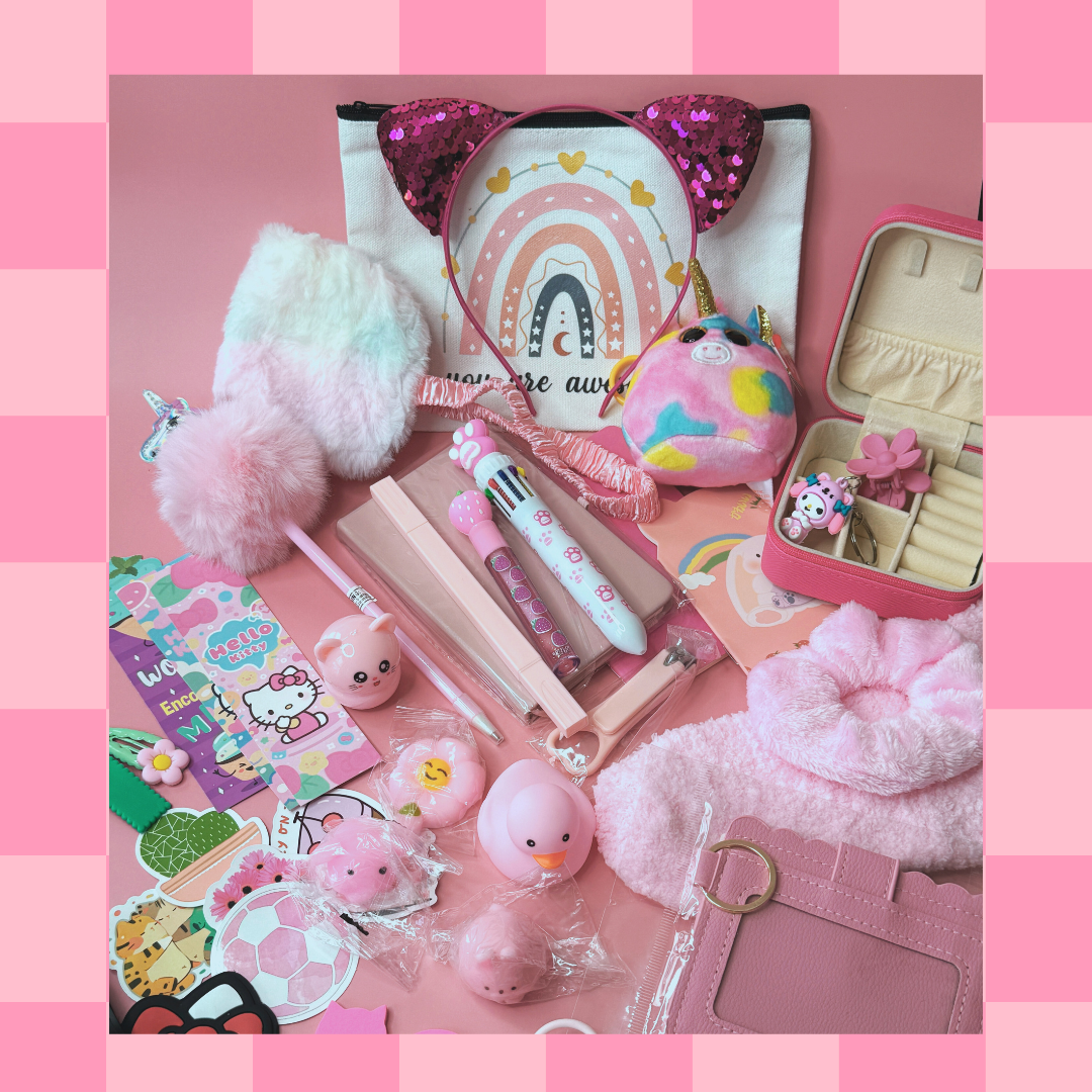 Mystery Bundles – Surprise boxes packed with 25 mixed cute goodies.
