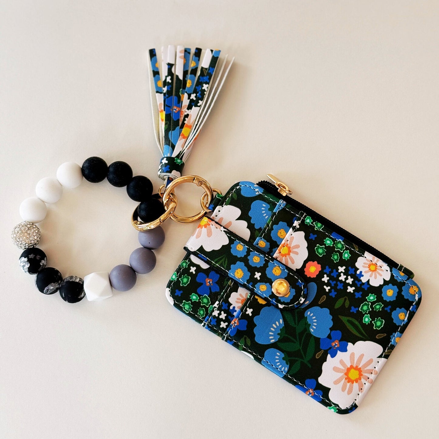 Floral Purse Credit Card Holder Wallet Leather Silicone Wristlets