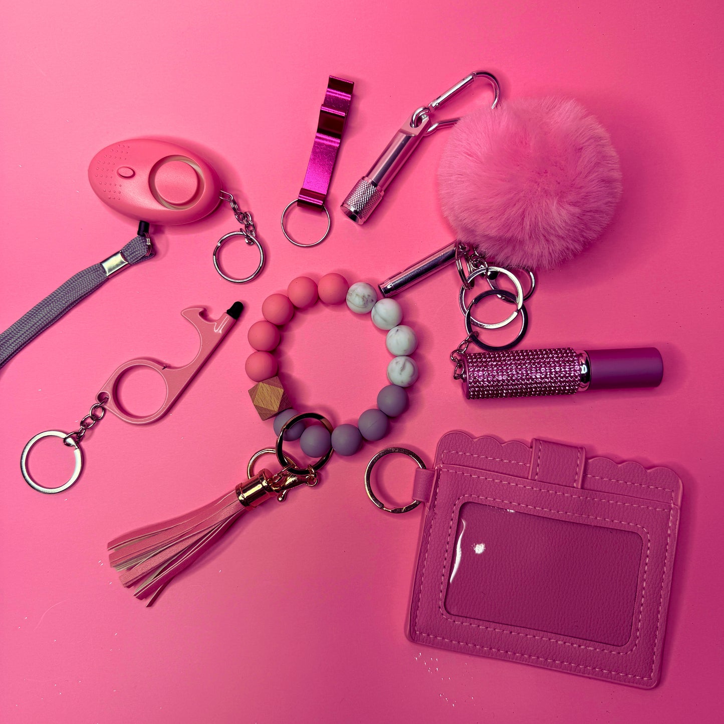 Pinks and Mauve 10-piece Keychain Set and Cards/ID holder