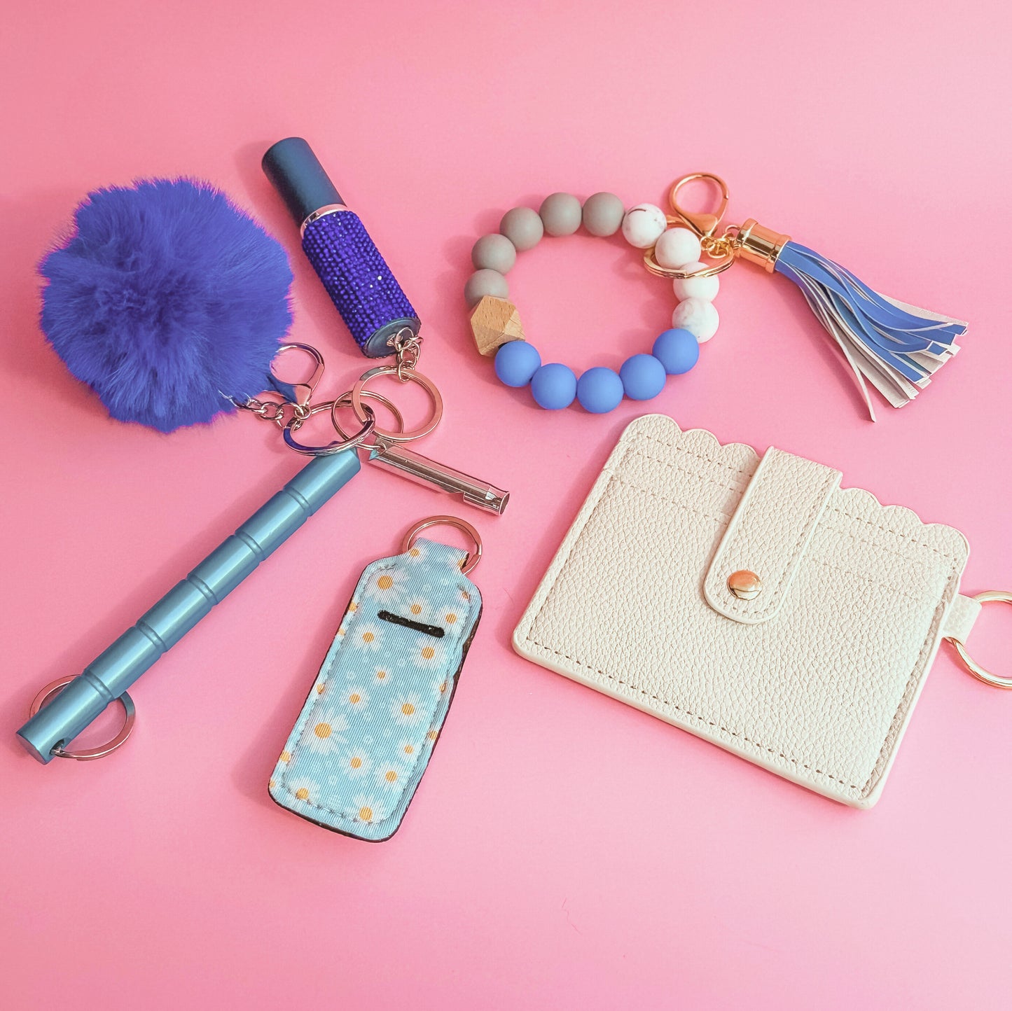 Blue Custom 8-piece Defensive Women's Personal Safety Product Multi-functional Self Defence Keychain Set for Gift