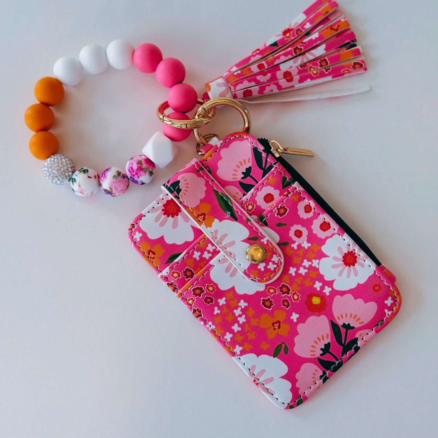 Floral Purse Credit Card Holder Wallet Leather Silicone Wristlets