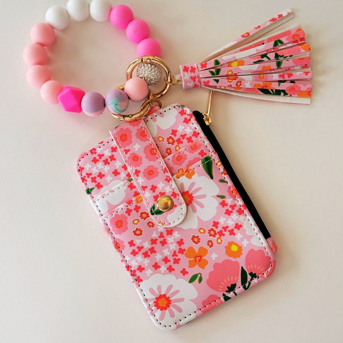 Floral Purse Credit Card Holder Wallet Leather Silicone Wristlets