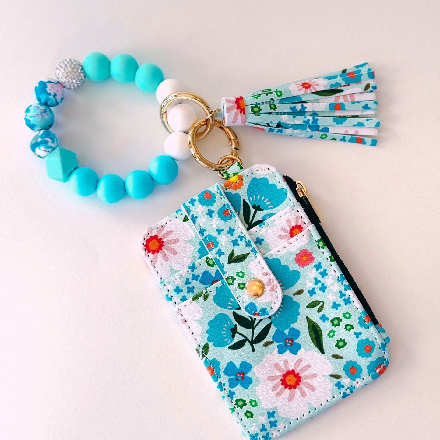 Floral Purse Credit Card Holder Wallet Leather Silicone Wristlets