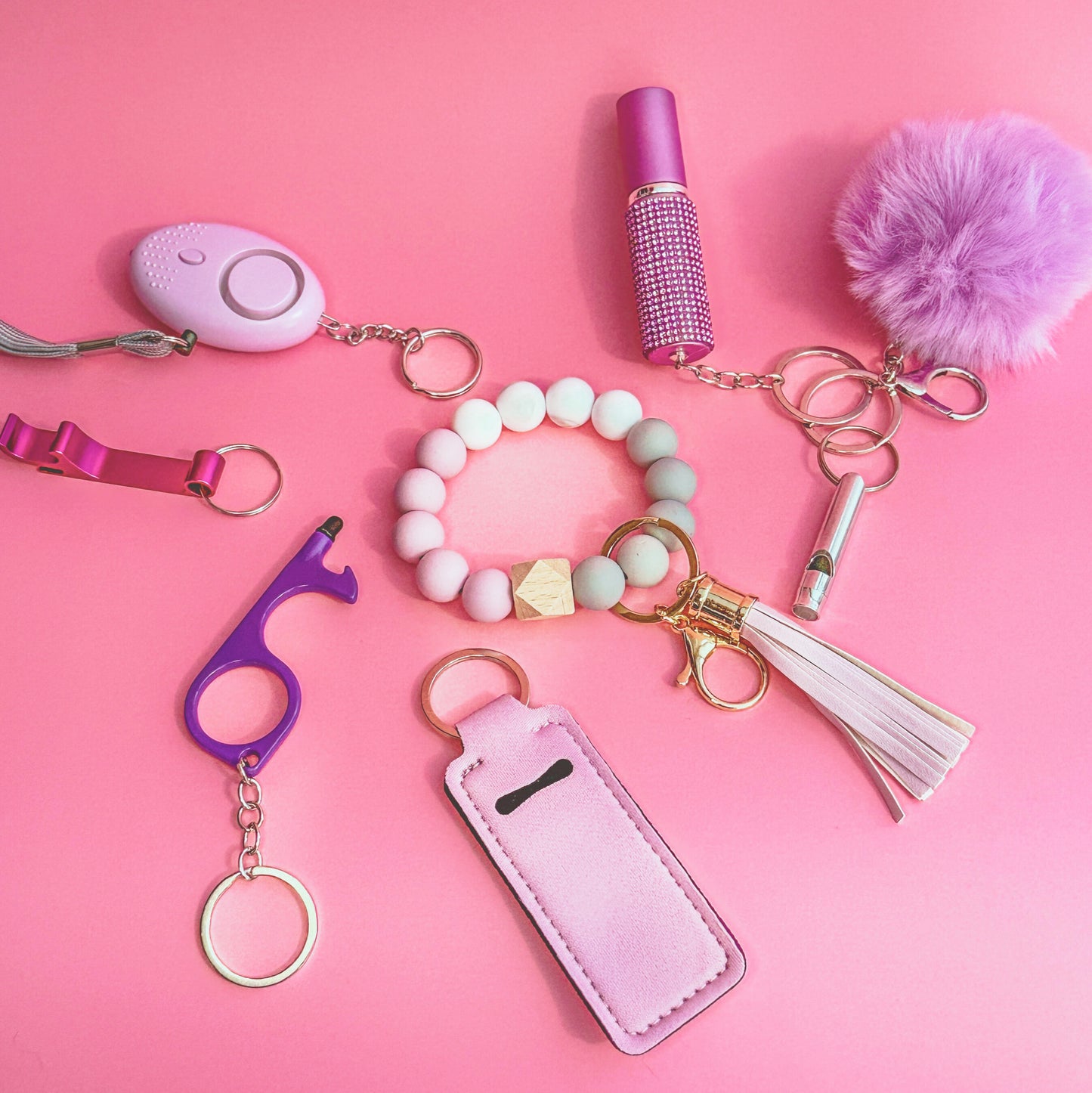 Light Purple Custom 9-piece Defensive Women's Personal Safety Product Multi-functional Self Defence Keychain Set for Gift
