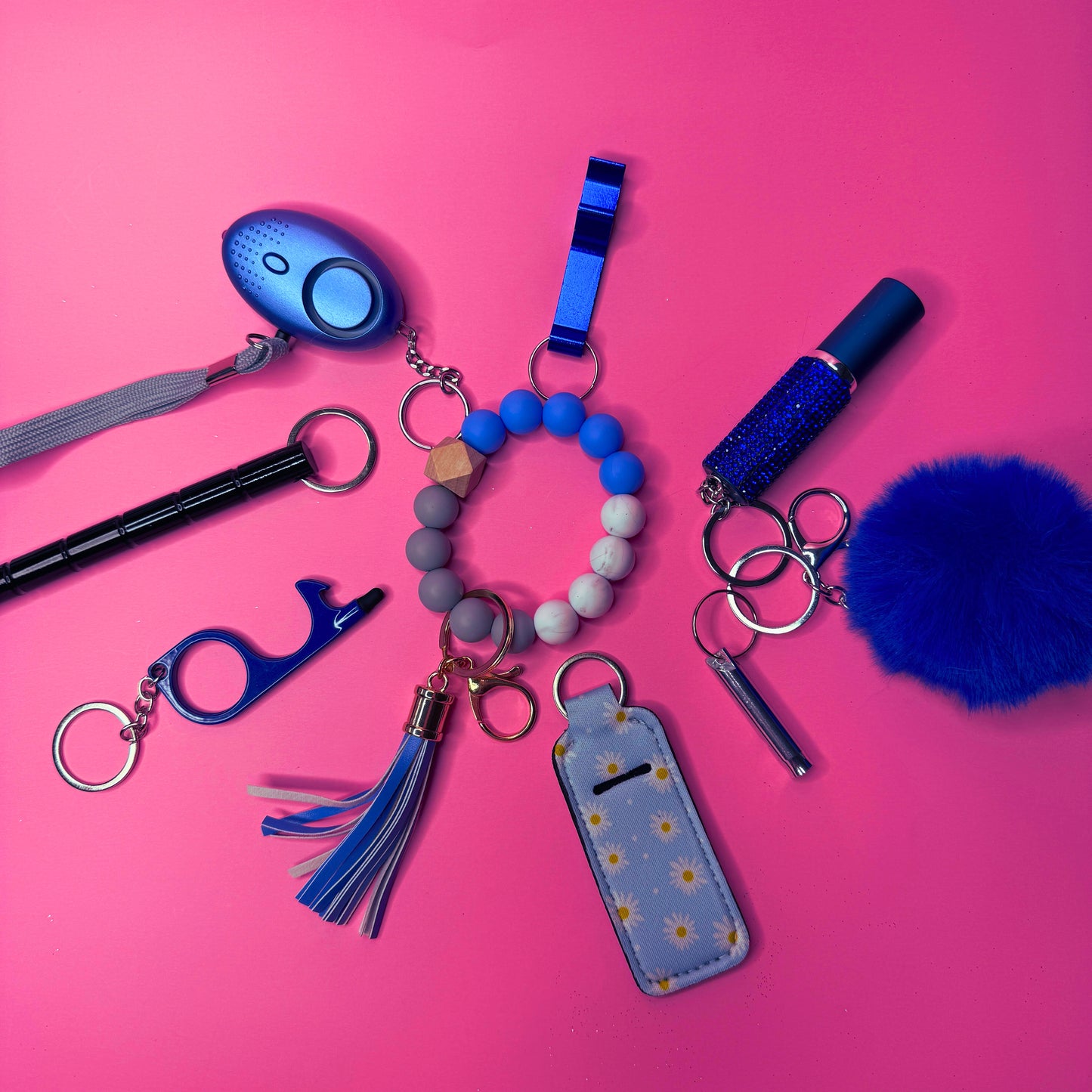 Blue Gray Black 10-piece Keychain Set for Gift