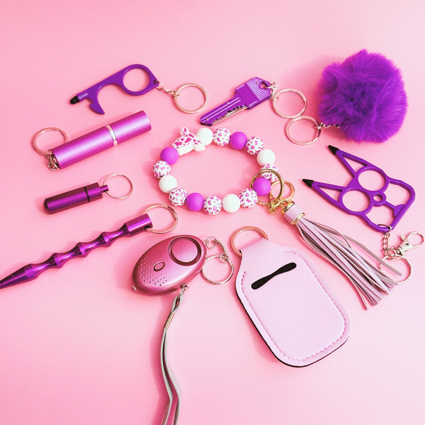 Purple Custom 11-piece Defensive Women's Personal Safety Product Multi-functional Self Defense Keychain Set for Gift